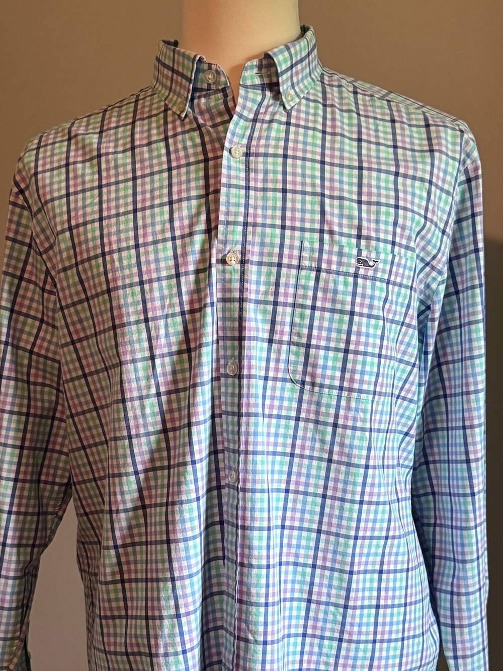 Vineyard Vines Pastel Plaid Button-Down Shirt - Blue, Green, Purple XL Tucker
